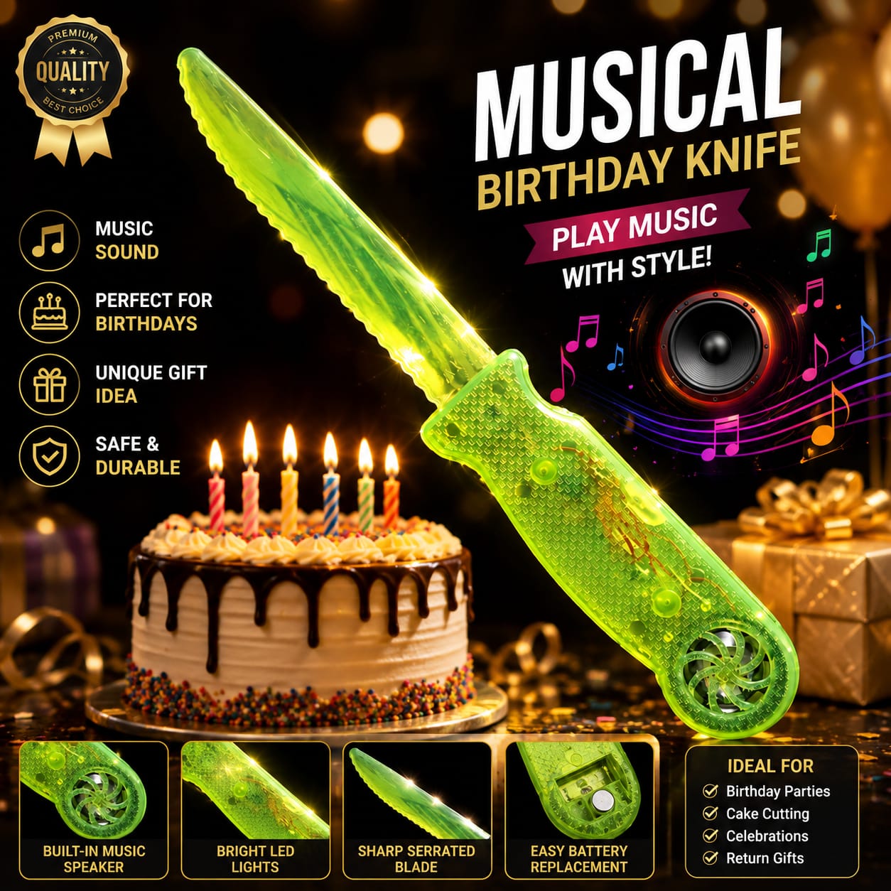 Musical Birthday Knife Transparent (Plastic)